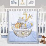 Sammy & Lou Noah's Ark 4-Piece Baby Nursery Crib Bedding Set, Includes Quilt, Fitted Crib Sheet, Crib Skirt, and Plush Toy