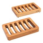 2PCS Slotted Bar Soap Holder Teak Wood by HTB, Kitchen Wooden Sponge Holder, Self Draining Soap Dish for Shower, Sink, Bathroom, Bathtub, RV