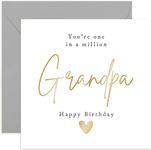 Old English Co. One In a Million Grandpa Birthday Card for Him - Gold Foil Special Happy Birthday Card for Grandpa - Male Birthday Card for Men | Blank Inside Envelope