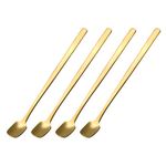 sourcing map Stainless Steel Stirring Spoon, 4Pcs 6-Inch Long Handle Spoon Mixing Stirring Square Spoons Coffee Spoons Cocktail Ice Cream Teaspoon for Party Bar Restaurant (Gold)