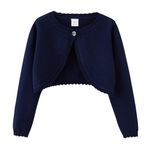 PythJooh Baby Girl Long Sleeve Bolero Shrugs Girls One-Button Plain Cotton Wedding Bolero Cardigan Knitted Coat for 1-13Years Navy