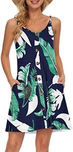 AUSELILY Vestido de Playa Informal con Cuello en V y Correa de Espagueti de Verano para Mujer con Bolsillos