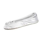 isotoner Women's Satin Ballerina Slippers with Classic Ribbon Suede Sole, White Soft Tie Bow, 4.5/5.5 UK