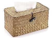 Tissue Box Cover Hand Woven Tissue Holder, Rectangle Decorative Napkin Holder Paper Tissue Dispenser for Bedroom Dressers Night Stands Desks Office Car (Caramel)