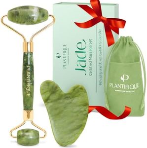 PLANTIFIQUE Jade Roller for Face and Gua Sha Facial Tools - Includes Real Jade Roller and Gua Sha Set - Certified Face Roller and GuaSha for Your Skin Care Routine