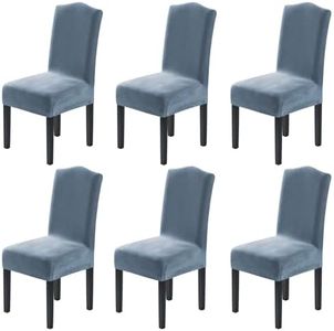 H.VERSAILTEX Velvet Dining Chair Covers Stretch Chair Covers for Dining Room Set of 6 Parson Chair Slipcovers Chair Protectors Covers Dining, Soft Thick Solid Velvet Fabric Washable, Stone Blue