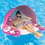 COOLCOOLDEE Pool Float with Canopy, Cup Holder - XL Pool Chair Lounge Float with Adjustable Sun Shade Cover, Drink Holder, Ergonomic Headrest,Inflatable Pool Float for Adults