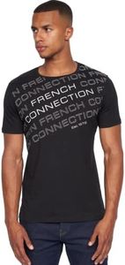 French Connection Mens Premium Half Sleeve Crew Neck T-Shirt with Letter Print Logo Design of Various Size from S,M,L,XL,XXL., Weaver Black, L