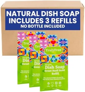 Truly Free Natural Concentrated Dish Detergent Dishwashing Liquid | Plant-Based Dish Soap | Sweet Basil Fresh Scent | Pack of 3