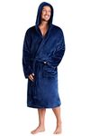 Mens Dressing Gown Super Soft Mens Fleece Robe with Hood Gowns Bathrobe Warm and Cozy (XXXL, Navy)