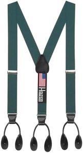 HOLD'EM Men Y-Back Adjustable Suspenders, Leather Trimmed Button End Tuxedo Suspenders with Many colors and designs - Hunter (Tall 54" Long)