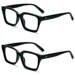 MMOWW 2-Pack Oversized Reading Glasses for Women - Anti Blue Light Glasses with Square Frame (Black, 1.5)