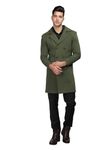 CHKOKKO Men Winter Wear Solid Double Breasted Long Coat Green M