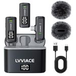 LVVIACE Wireless Lavalier Microphone for Phones with USB Type C Ports, 40 Hours of Battery Life with Transmitter Digital Display Charging Case, 82ft Mini Mic with Noise Cancellation (USB Type C)