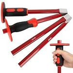 RHBLME 12 Inches Masonry Chisel with Hand Protection, 4 Pcs Heavy Duty Chisel Set – 2 Pcs Flat Head & 2 Pcs Pointed Head Chisel for Masonry/Concrete/Stone Demolishing Carving Splitting Breaking