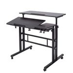 SogesHome 31.5 inch Mobile Standing Desk Adjustable Computer Desk Rolling Laptop Cart Portable Laptop Stand on Wheels Home Office Workstation (Black,Standard)