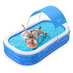 Large Inflatable Swimming Pool with Canopy, 120” x 70” x 20” Full-Sized Inflatable Pool for Kids & Adults, Kiddie Pool with Sun Shade, Blow Up Pool for Backyard, Garden, Age 3+, Blue