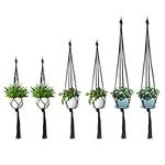 Macrame plant hanger, 6 Pack Black Indoor Outdoor Hanging Planter Flower Pot Basket Hanging Cotton Rope Handmade Wall Hanging Plant Holders (60cm *2, 80CM *2, 100cm*2)