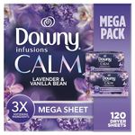 Downy Infusions Mega Dryer Sheets, Laundry Fabric Softener, CALM, Lavender and Vanilla Bean, 120 Count