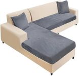 NAISI Sectional Couch Cover 3 Pieces Velvet Separate Couch Cushion Covers L Shape Soft Stretch Sofa Slipcovers with 2pcs Pillowcases for Left/Right Chaise Sectional Couch(2 Seater+1 Chaise,Dark Grey)