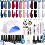 Beetles 12 Colors Gel Nail Polish Starter Kit with UV Light 48W LED Nail Lamp Cure Base Top Coat Gel Nude Gray Pink Blue Gel Polish Glitter Powder DIY Nail Art Rhinestone Gems