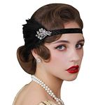 SWEETV 1920s Flapper Headband, Feather Great Gatsby Headpiece, Roaring 20s Vintage Hair Accessories, Black