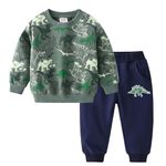 Baby Boy 2 Piece Green Sweatsuits Fall Sweatshirt Sweatpants Set 2T Dinosaur Long Sleeve Pullover Winter Navy Jogger Pants Outfit (Camouflage Dinosaur, 2T)