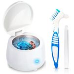 Ultrasonic Cleaner Retainer Denture Cleaning - 43k LED Light Ultra Sonic Clean Pod for Mouth-Guard Aligner Whitening Trays Toothbrush Head - Denta Cleaning Machine for Silver Jewelry (White-Standard)