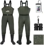 DikaSun Waterproof Fishing Waders for Men Women| 2-Ply Nylon/PVC Chest Wader with Boots for Fly Fishing| Lightweight Bootfoot Waders (Green, M8/W10)