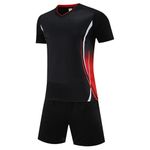 Adixun Kids Boys Football Kit Children Soccer Jersery Set Gym Shorts and T-shirt Sets Sports Outfit(Black,9-10 Years)