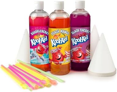 Kool-Aid Snow Cone Syrup Party Kit - Sharkleberry, Peach Mango, Black Cherry - 20 Snow Cone Cups & Spoon Straws