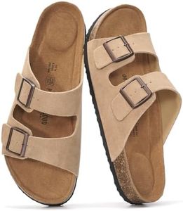 Project Cloud 100% Genuine Leather Mens Sandals - Memory Foam Insole & Cork Footbed Slides for Men Footwear - Non-Slip Summer Sandals for Men & Lightweight Mens Slides (Heritage, APRISUEDE,12)
