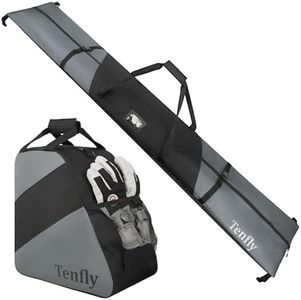 TENFLY Ski Bag and Boot Bag Combo, Snow Ski Bags for Air Travel, Water- resistant Safety Reinforce Ski Travel Bag Fits for Skis Up to 200 CM and Boots Up To Size US13, Black-Grey