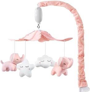 FEISIKE Baby Crib Mobile for Girls Boys with 3 Modes Digital Musical Motor（Rotating Only, Music Only, Rotating & Music, 35 Lullabies, Pink Elephant Nursery Mobile, Knob Type
