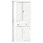 HOMCOM 72.5" Kitchen Pantry Cabinet, Freestanding Kitchen Pantry Storage Cabinet with 4 Doors, Drawer and Adjustable Shelves, White