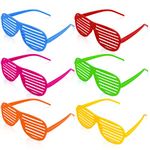 Ainiv Neon Color Shutter Shadeds Glasses for Kids, 6PCS Plastic Novelty Party SunGlasses, Fancy Dress Costume Glasses, 80s 90s Funny Party Decoration Favors Supplies, Festival Outfits Accessories