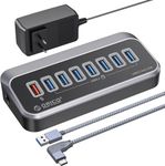 ORICO 8-Port USB 3.0 Hub, Powered USB 3.2 Gen1 Splitter with Fast Data Transfer, Ergonomic Design, ABS USB Hub for PC, Mac, and Desktop, with AC Adapter & 3.28Ft USB-A to C Cable