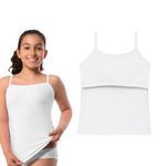 Lily Chic Puberty Camisole for Girls | Built-in Light Flat Padding| Stretchy Cotton with Built in Bra | Boosts Confidence in Puberty | Padded Camisole for Teens 10 to 12 Years | Starter Cami White