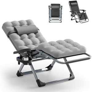 Seeutek Zero Gravity Lounge Chair, Anti Gravity Lounger w/Removable Extra Thick Cushion, Upgraded Lock and Cup Holder, Folding Reclining Chairs Recliner for Patio, Camping, Indoor, Outdoor - Gray