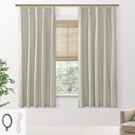 SHINELAND Beige 63 Inch Extra Long Curtains,Blackout Linen Pinch Pleated with Hooks Rings Tall Curtains for Large Window