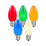 Novelty Lights 25 Pack C7 Outdoor String Light Ceramic Christmas Replacement Bulbs, Multi, C7/E12 Candelabra Base, 5 Watt