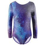 XiaoMoSha Gymnastics Leotards for Girls Long Sleeve Dance Leotard Sparkle Ballet Dancewear for Little Girls,BlueGalaxy,7-8 Years