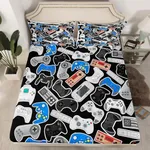 Teens Gamepad Fitted Sheet, Video Games Bedding Set Full for Kids Boys Girls Youth, Modern Gamer Console Bed Sheet Player Gaming Joystick Bed Cover Bedroom Décor with 2 Pillow Cases(No Flat Sheet)