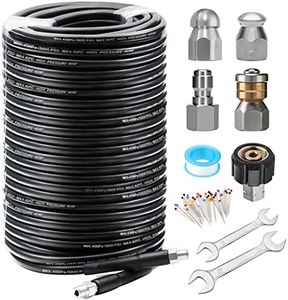 WEST BAY Sewer Jetter Kit 200 FT for Pressure Washer, 5800 PSI Drain Cleaner Hose 1/4 Inch NPT Corner Rotating and Button Nose Sewer Jetting Nozzle Spanner Watertight Tape Pearl Corsage Pin