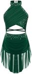 FEESHOW Girls Shiny Ballet Dress for Lyrical Jazz Latin Dance Costume Backless Gymnastics Leotard with Flowy Skirt Dancewear Green 11-12 Years