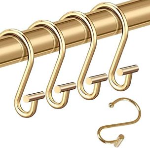 Decorative Shower Curtain Hooks Rust Proof for Bathroom, 12pcs Premium Rust Resistant Hooks Glide Shower Ring Hang Holder T Shape Hooks for Living Room (Gold)
