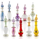 CraftsOfEgypt Genie Blown Glass Miniature Perfume Bottles for Perfumes & Essential Oils, Set of 10 Decorative Vials, Each 2" High (5cm), Assorted Colors