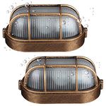 2 Packs Retro Industrial Wall Light,Nautical Bulkhead Wall Lamp, Indoor Or Outdoor Wall Sconcet, E27 Outdoor Oval Wall Security Light Caged Garden Lamp IP54 - Complete with 1 x 3w LED Bulb