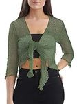 Love My Fashions® Women’s Fish Net Knitted Tie Up Bolero Shrug Top Ladies 3/4 Sleeve One Size Fits All Khaki