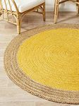 Habere India-All the Cultures Fabricating India Jute Carpet for Living Room, Jute Round Floor Mat, Rugs for Living Room, Jute Centre Table Carpet (Pure Jute - Yellow Color, 3x3 FT Round)